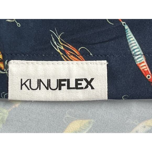 RSVLTS Fishing Lures Camp Shirt Mens XL "Lure 'em in" Navy Blue Button Kunuflex - Picture 10 of 12